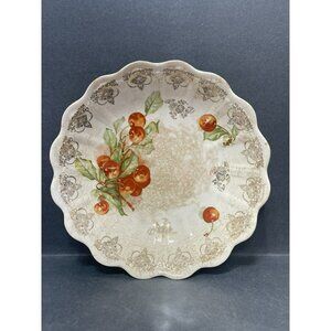 Warwick China USA Cherry Design Serving Bowl 10 Inch Antique Stain Crazing Gold